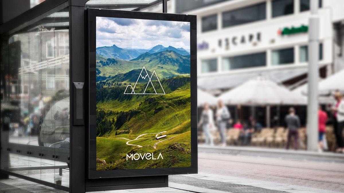 Movela billboard mockup in bus stop