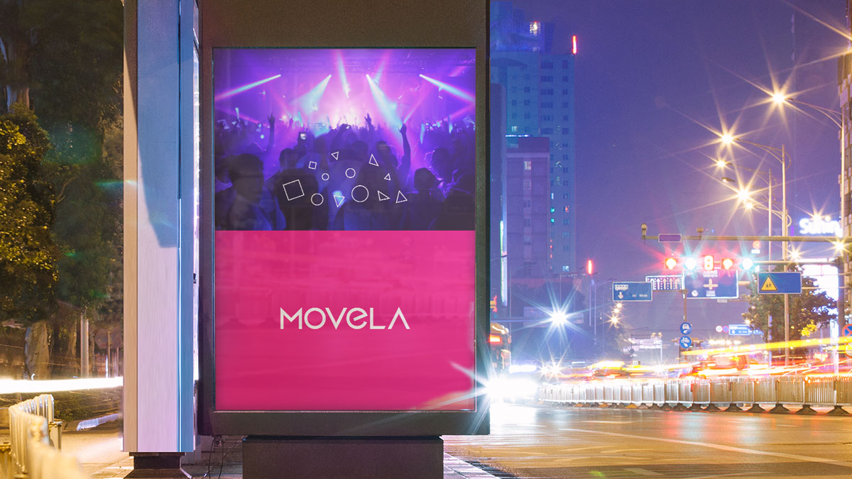 Movela billboard mockup at night