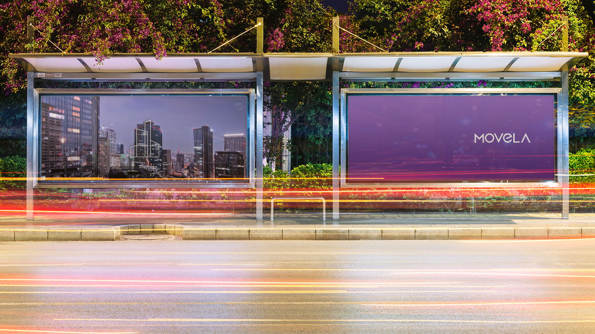 Movela billboard mockup in bus stop
