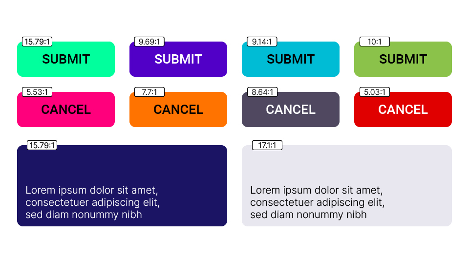 example of a color palette with contrast ratios