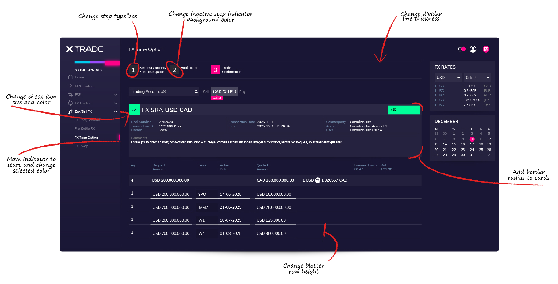 screenshot of requests of changes on UI